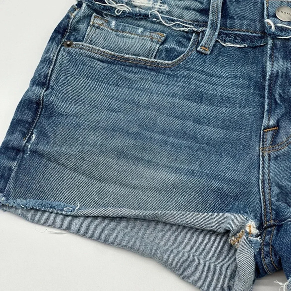 Frame Le Cut Off Jean Shorts Stretch Denim Raw Hem Distressed Size 26 Dark Wash - Picture 2 of 8